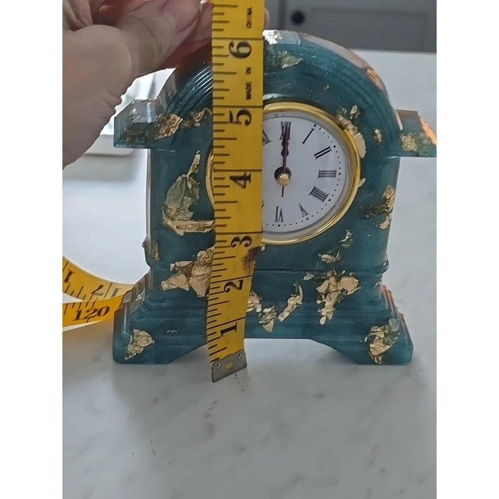 Handmade Resin Desk Clock Decoration Gift  Blue With‎ Gold Leaf 728